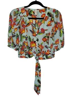 Joie By Anthropologie Crop Top Blouse S Button Down Tropical Fruit Lightweight